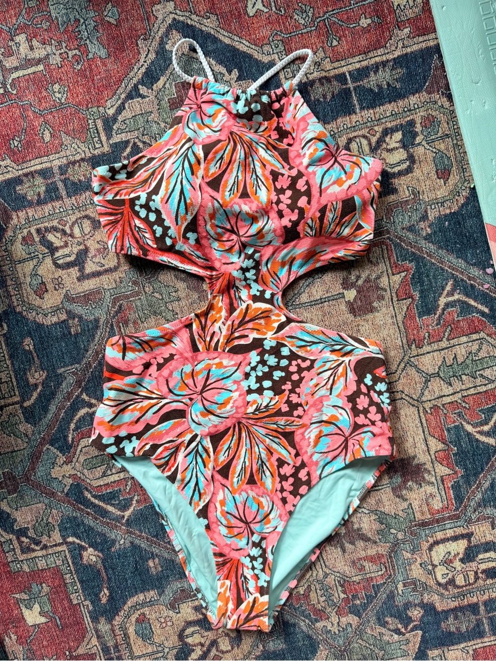 NWT Aerie Buzzed Terry Halter Cut Out Floral One-Piece Swimsuit - Picture 3 of 6